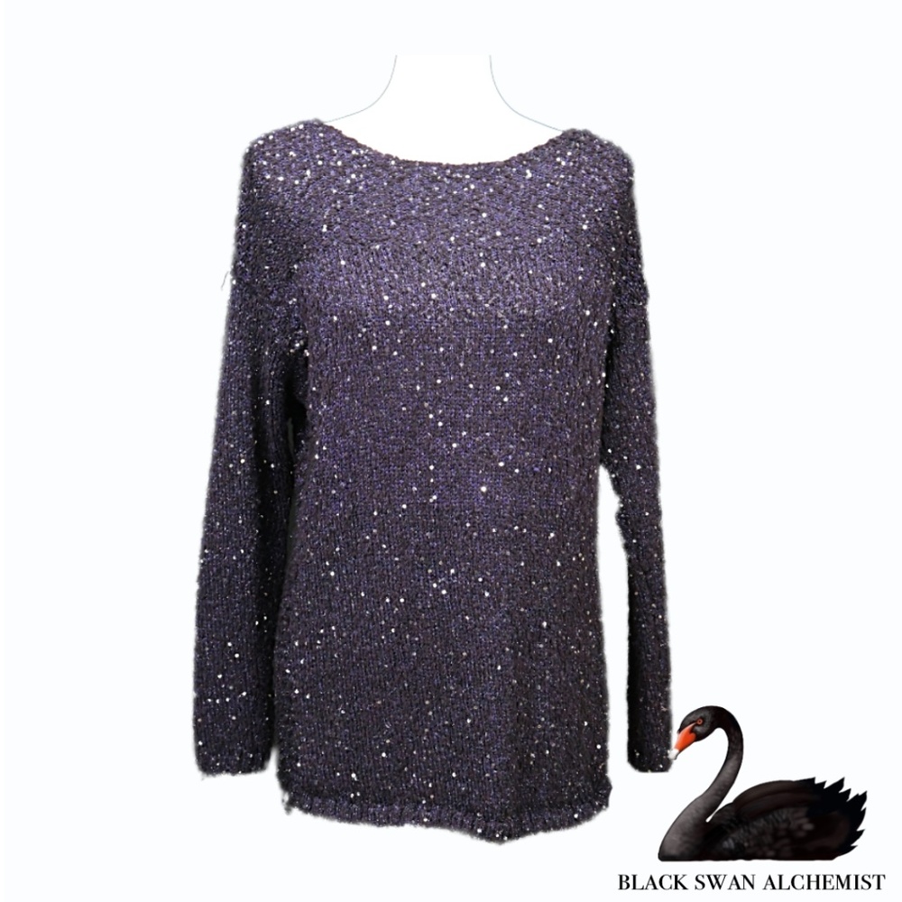 CHICO’S Size 2 Knit Top Sparkly Dark Purple Sweater